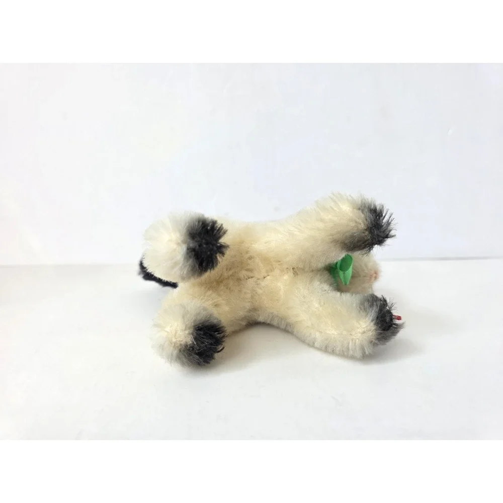 Vintage Hermann teddy bear black white cat w/ tag Germany 4x5